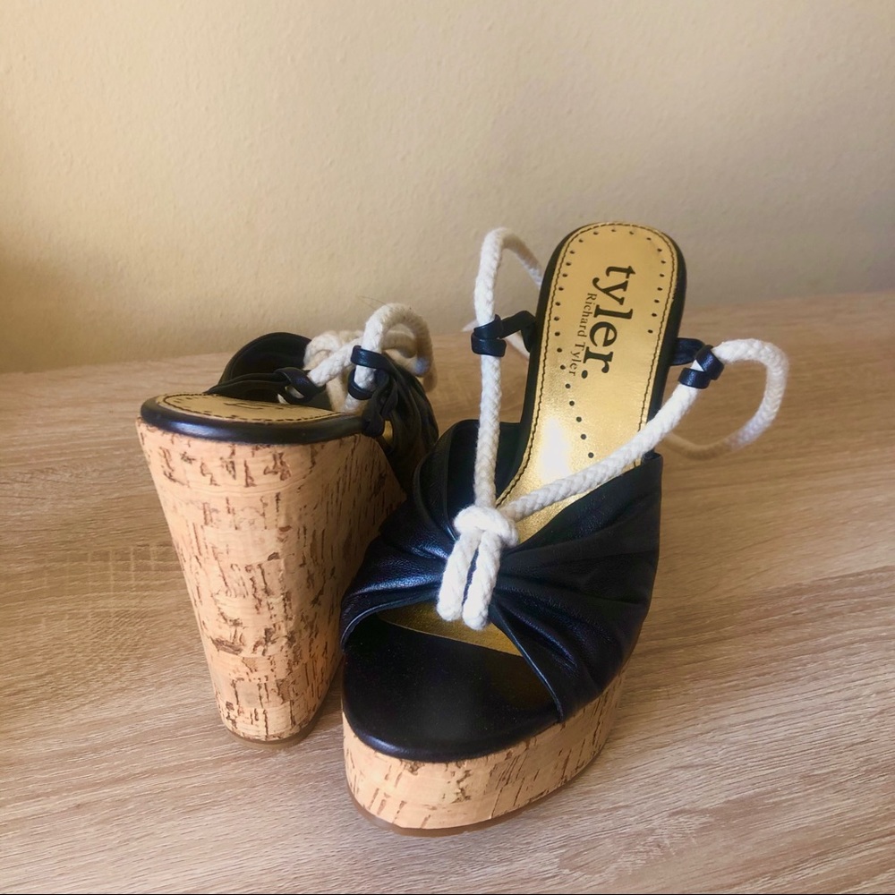 TYLER RICHARD TYLER BLACK CORK WEDGE
